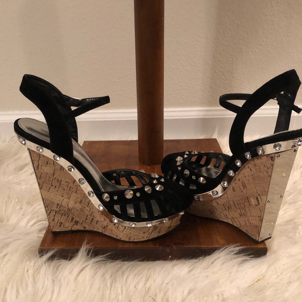 Stunning Black/Silver Studded Spiked Wedges
